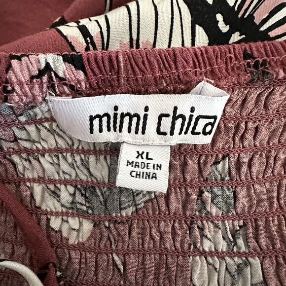 Mimi Chica Midi Dress Womens XL Brown Floral Sleeveless Tie Front V-Neck Smocked - Picture 5 of 7